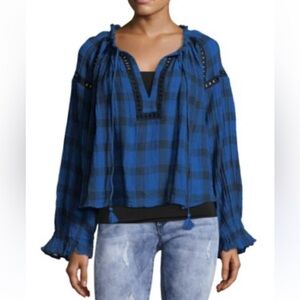 FREE PEOPLE Honey Grove Top Navy & Royal Blue size Small